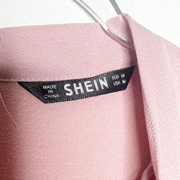 SHEIN Tie Neck Fit & Flare Ruffle Trim Long Sleeve Maxi Dress Rustic Pink Size M - Picture 9 of 11